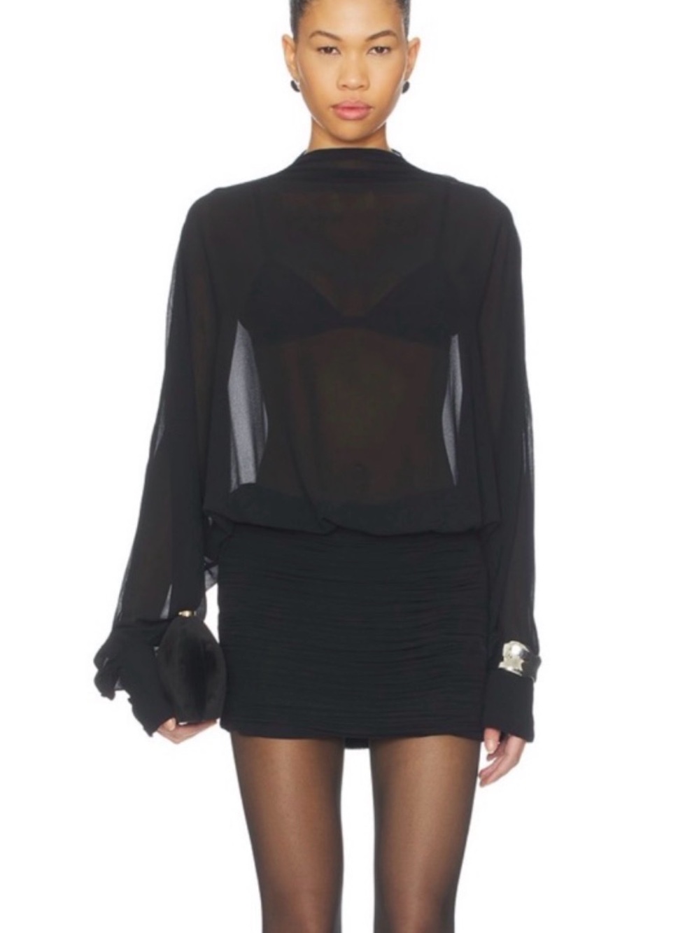 Seroya Minette Mini Dress Sheer Black Blouse with Mini Skirt